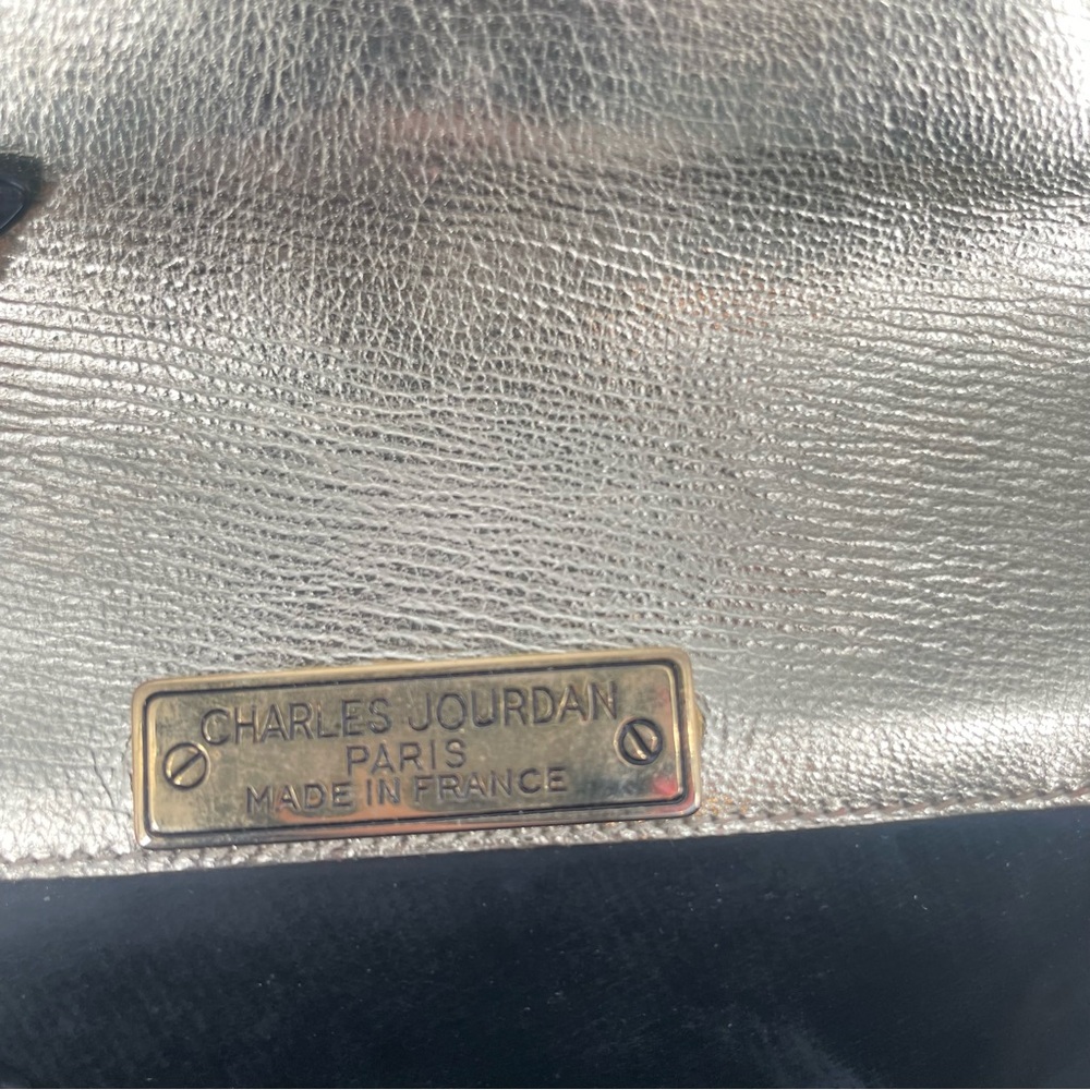 1980s Charles Jourdan Paris Black & Silver Metalic Leather Hexagonal Crossbody - Picture 10 of 13